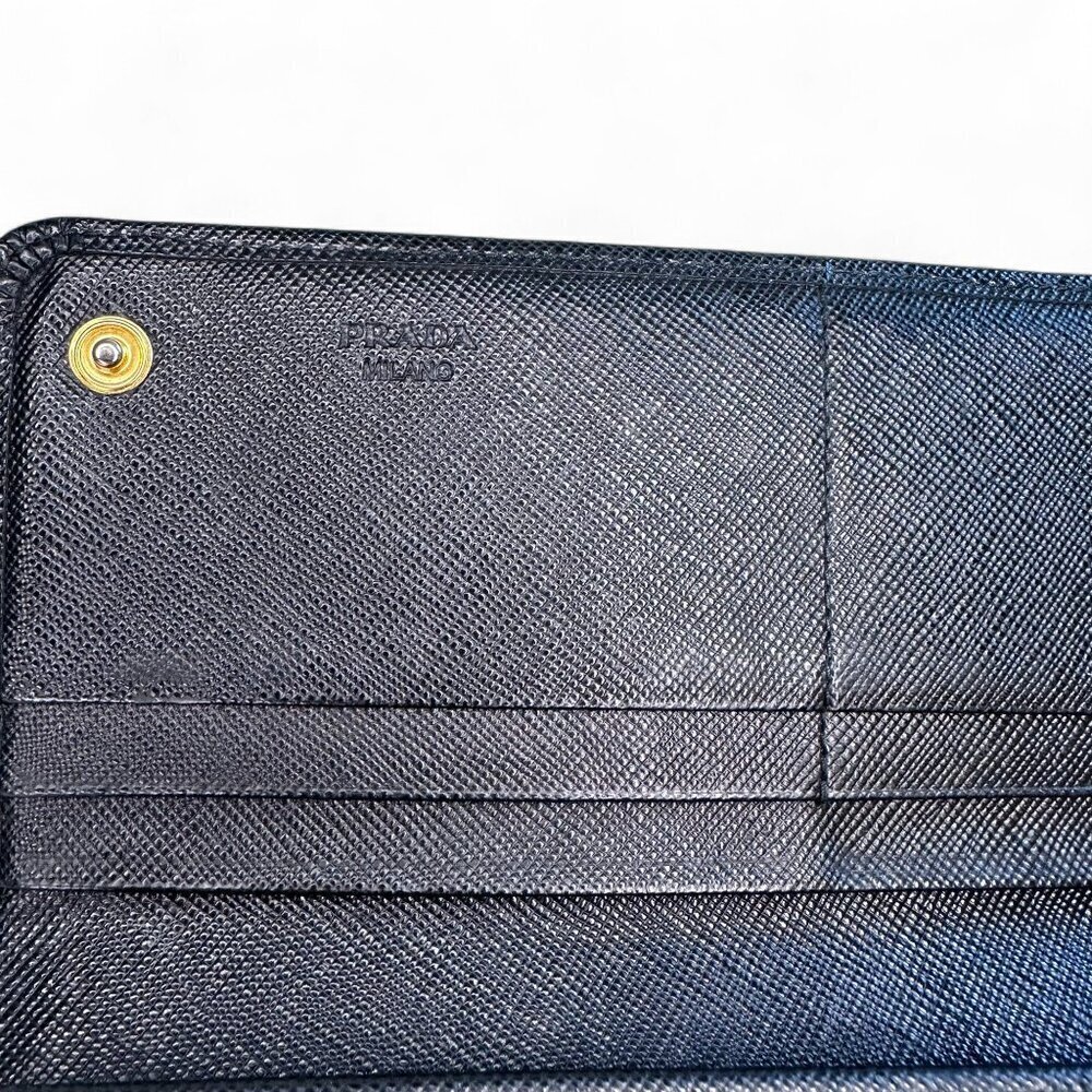 Prada Women's Long Saffiano Black Leather Bifold Ribbon Wallet - Picture 4 of 16